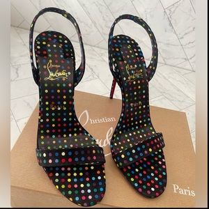 Christian Louboutin O MARYLIN 100 Boum Polka Dot Suede Heels Sandals Shoes
